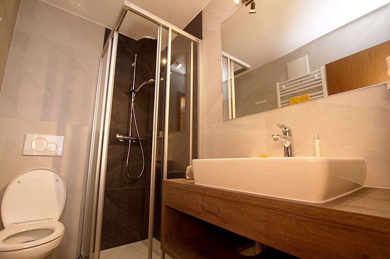 Badezimmer mit WC im Appartement 1 im Haus Karlspitz